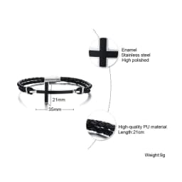 Men Gifts Casual Sideways Cross Charm Black Braided Leather Rope Women Bracelets male Bangles Prayer Gifts Jewelry free shipping