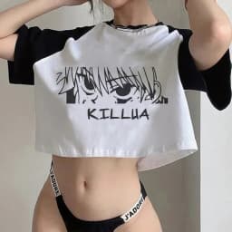 Crop Top T-shirt Hunter X Hunter Tees Cropped Harajuku Cartoon Killua Tshirt Funny Japanese Anime Hisoka T Shirt Tops Y2k Manga