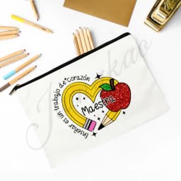 Maestra Spanish Heart print Makeup Bag Travel Neceser Travel Toiletry Organizer case Pencil Bags back to school Gift for teacher