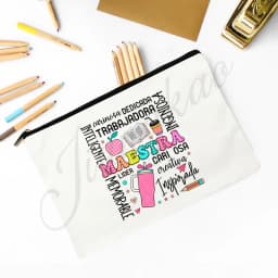 Maestra Spanish Heart print Makeup Bag Travel Neceser Travel Toiletry Organizer case Pencil Bags back to school Gift for teacher