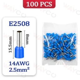 100PCS Tubular Crimp Terminals Electrical Wire Cable Ferrules Connectors E0508 E7508 E1008 E1508 E2508 E4009 E6012 Ring Sleeve