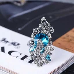 Trendy Ink Blue Pearl Butterfly Crystal Women's Ring For Engagement Wedding Jewelry Copper Accessories Rings Wholesale