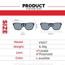 2026 Trending Clip On Sunglasses Large Frame Men Polarized Flip Up Sun Glasses Driving Adapt Mirror Blue Red Polarising Lens