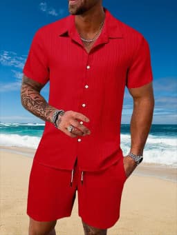 Ice Silk Cool Summer Men's Solid Color Polo Casual Loose Short Sleeve Shorts Sport Set Beach Surfing Ultra-thin Ultra Light