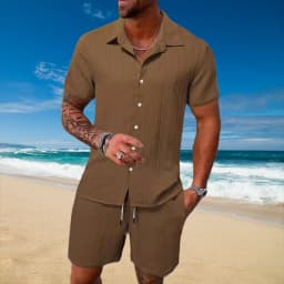 Ice Silk Cool Summer Men's Solid Color Polo Casual Loose Short Sleeve Shorts Sport Set Beach Surfing Ultra-thin Ultra Light