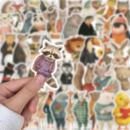 50PCS Cartoon Retro Hand drawn Animal Stickers Creative Laptop Phone Cases Handbooks Decorative Stickers