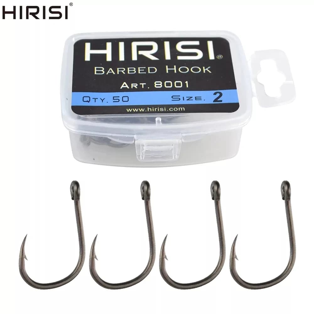 Hirisi 50pcs Barbed Coated Carp Fishing Hooks with Eye Design in Japan Made by High Carbon Steel 8001