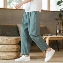 New Men's Linen Lightweight Sweatpants Cotton Solid Color Breathable Joggers Men Baggy Pants Streetwear Long Trousers Men