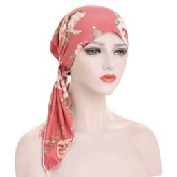 Pre Tied Chemo Cancer Headscarf Floral Print Turban Hijab Hat Soft Elastic Head Coverings Head Wraps for Women Sleep Caps