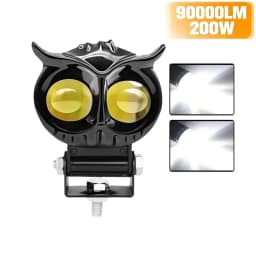 Heyword 1PC Dual Color Motorcycle Headlight Owl Design 4 Modes Auxiliary Spotlights Motorbike Scooter Fog Lamp Running Lights