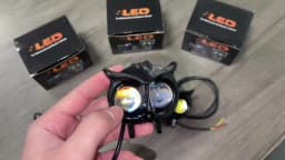 Heyword 1PC Dual Color Motorcycle Headlight Owl Design 4 Modes Auxiliary Spotlights Motorbike Scooter Fog Lamp Running Lights