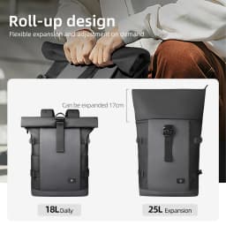 HK Waterproof Roll-Top Backpack for Men Large Capacity Expandable 17 Inch Laptop Bag Leisure Travel Backpack Hiking Camping Bags