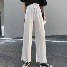 Slacks Women's Loose Summer Pants Soft Ice Silk Ankle-Length Black Wide Leg Pants Grey Khaki Women High Waisted Trousers 2026
