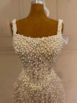 Customized Exquisite Prom Gowns High Quality Column Beading Pearls Gown Square Aristocratic Style Mermaid Evening Dresses Women