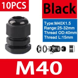 10PCS Waterproof Cable Gland M8 M12 M16 M20 M25 M32 M40 Black Plastic Seal Joint Nylon IP68 White Cable Fixing Nylon Connector
