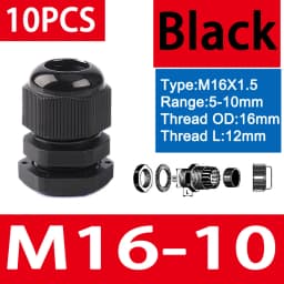 10PCS Waterproof Cable Gland M8 M12 M16 M20 M25 M32 M40 Black Plastic Seal Joint Nylon IP68 White Cable Fixing Nylon Connector