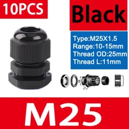 10PCS Waterproof Cable Gland M8 M12 M16 M20 M25 M32 M40 Black Plastic Seal Joint Nylon IP68 White Cable Fixing Nylon Connector