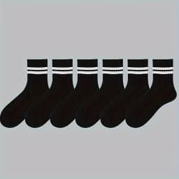 2/6 Pairs Men Medium Length Socks Simple Versatile Casual Black White Striped Breathable High-Quality Casual Round Neck Socks