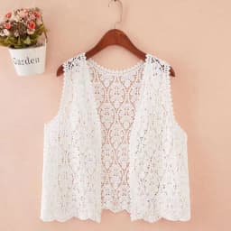 Boho Crochet Knit Vest for Women Cover Up Floral Embroidery Sleeveless Open Front Cardigan Tops Summer Vacation Outfit
