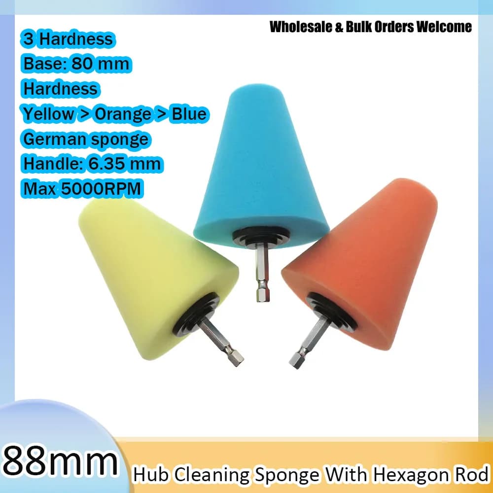 1-3Pcs Conical Sponge Buffing Polishing Cone for Automotive Car Tire Hub Care Metal Polish Cleaning Foam Pad Wheel Tool