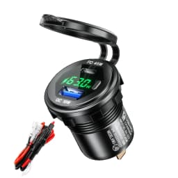 45W Type-C PD QC3.0 USB Car Charger Socket 12V 24V Fast Charge Voltmeter Switch Alloy Shell for Auto Truck Boat RV Bus Motor