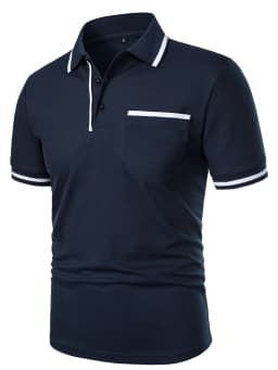 Men's casual fashion solid color short sleeve top lapel men's short sleeve T-shirt Casual fashion solid color top short sleeve