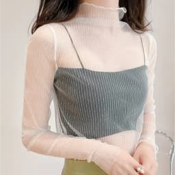 Women Lace Bottomed Blouse T-shirt Spring And Autumn Long Sleeve Mesh Crop Top Foreign Style Sexy Hollow Mesh Top High Neck 2024