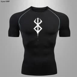 Compression Shirt Men Running Quick Dry Gym Jogging Sports Shirts Rashguard Tops Short Sleeve T-Shirt Anime Berserk-Summer