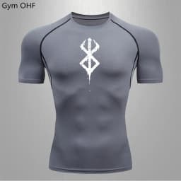 Compression Shirt Men Running Quick Dry Gym Jogging Sports Shirts Rashguard Tops Short Sleeve T-Shirt Anime Berserk-Summer