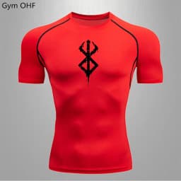 Compression Shirt Men Running Quick Dry Gym Jogging Sports Shirts Rashguard Tops Short Sleeve T-Shirt Anime Berserk-Summer