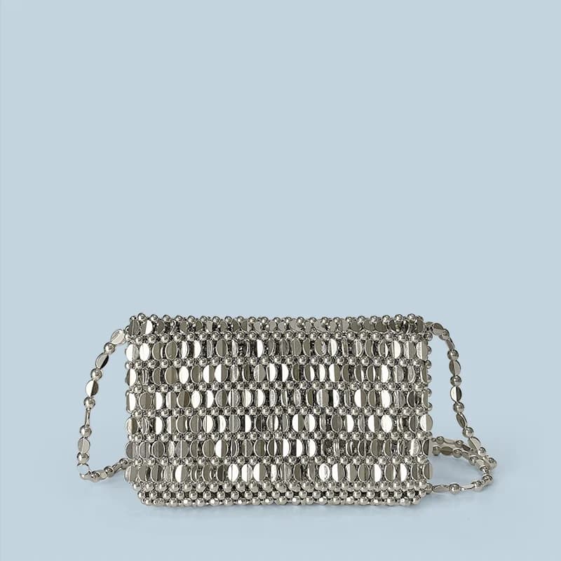 Summer New Blingbling Retro Silver Hollow Design Handmade Beaded Flip Phone Bag