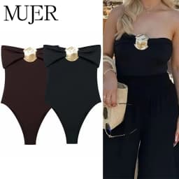 MUJER Off Shoulder Black Woman Body Sleeveless Tight Bodysuit Lingerie Sexy Backless Bodysuit Women Summer One Pieces Swimsuit