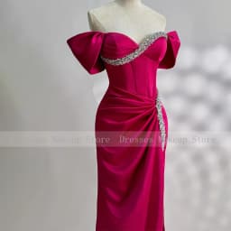 Customized Fuchsia Prom Dress Off the Shoulder Crystals Sweetheart Prom Gowns for Women Floor Length Column Formal Party Dresses