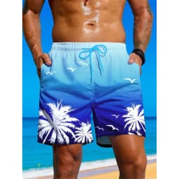 Palm Tree Pattern Beach Shorts Men Gradient 3D Printed Swim Trunks Summer Breathable Short Pants Loose Board Shorts Streetwear