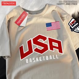 USA Basketballer Printed Street Casual T-Shirts Men Women Loose Oversized Clothing Breathable Cotton Short Sleeved Couple Tees