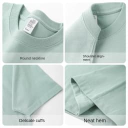 Summer Light Green Heavy Weight 300G Short Sleeved T-shirt Cotton Men's Loose Casual Base Shirt Korean Tee Women's