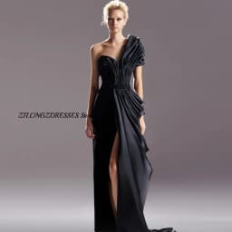 Elegant Black One Shoulder Customized Evening Dress Formal High Split Zipper Back Homecoming Dresses Special Occasion Gowns