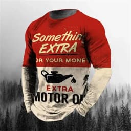 Vintage Men's T-shirt Long Sleeve Biker Tops Tees 3D STP Oil Print Motorcycle T shirt Oversized Loose Texaco Man Clothing 2024