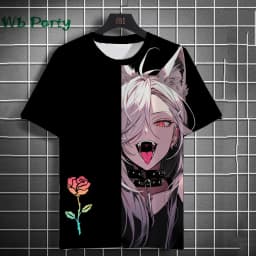 3D Print Clothing Anime Girls Rose Print Unisex Short Sleeve Anime Girls Graphic T Shirts Gothic T-Shirt Round Neck T-Shirt Tops
