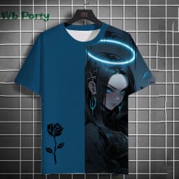 3D Print Clothing Anime Girls Rose Print Unisex Short Sleeve Anime Girls Graphic T Shirts Gothic T-Shirt Round Neck T-Shirt Tops