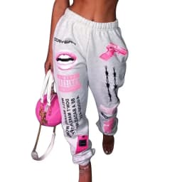 Summer New Printed Fashion Elastic Waist Sports Casual Harlan Pants for Women