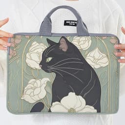 1pc, Two Styles, Camellia Black Cat Pattern Printed Laptop Bag Soft Laptop Fabric Cover Suitable for 14 inch Laptops