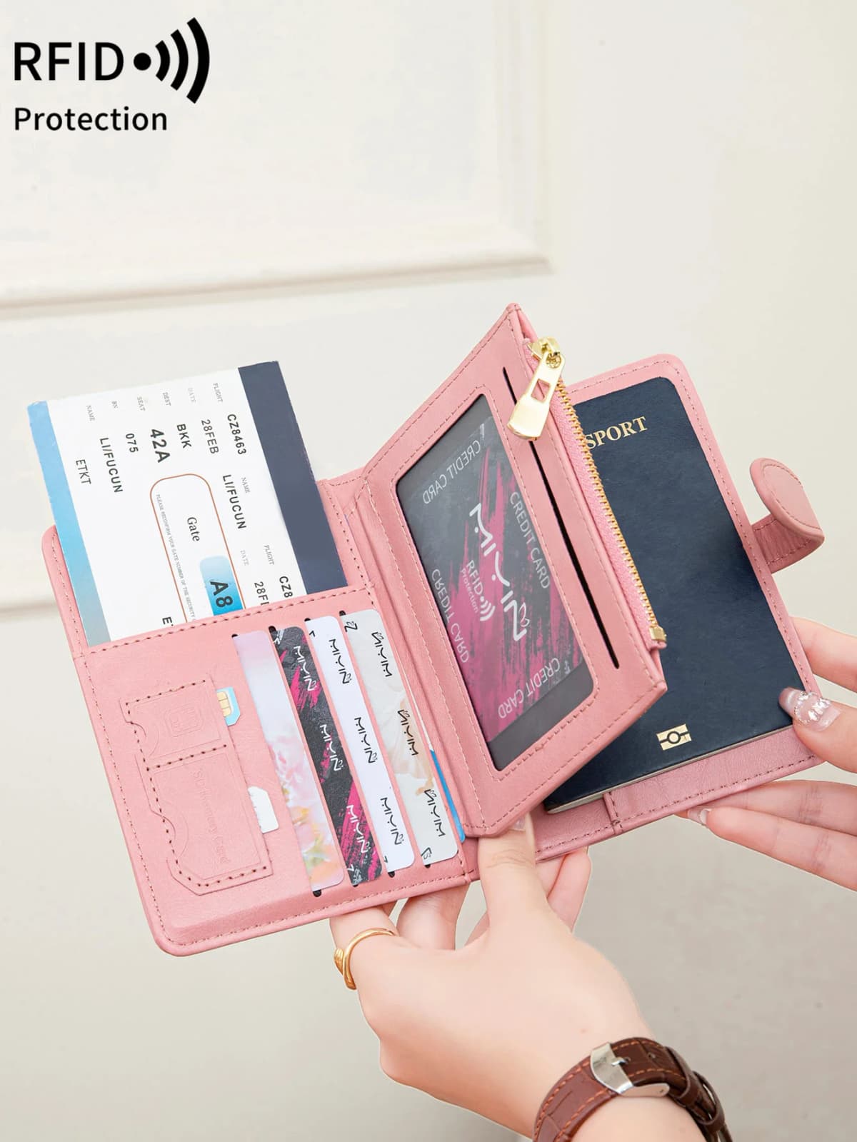 Airplane Pattern Passport Bag Multi Functional ID Card Bank Card RFID Passport Clip PU Leather Wallet Cover Travel Accessories