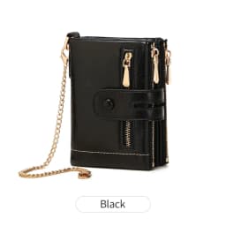 Classic and Fashionable Women's Double Zipper Short Wallet with Detachable Small Card Clip Multifunctional Three Fold Wallet