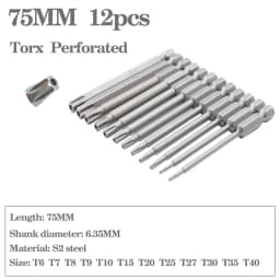 8pcs/12pcs 50mm-200mm T6-T45 Magnetic Torx Screwdriver Bits Set Electric Screwdriver head T10, T15, T20, T25, T27, T30 T35 T45