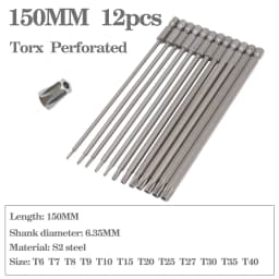 8pcs/12pcs 50mm-200mm T6-T45 Magnetic Torx Screwdriver Bits Set Electric Screwdriver head T10, T15, T20, T25, T27, T30 T35 T45