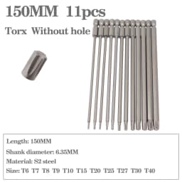 8pcs/12pcs 50mm-200mm T6-T45 Magnetic Torx Screwdriver Bits Set Electric Screwdriver head T10, T15, T20, T25, T27, T30 T35 T45