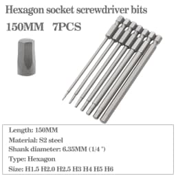50mm-200mm Hex Head Allen Wrench Drill Bits Set Long Allen Screwdriver Bits Magnetic Tips Hex Key Screwdriver Socket Bit Set