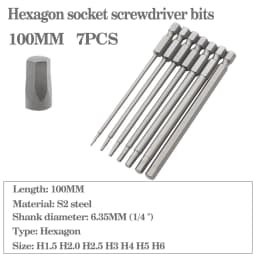 50mm-200mm Hex Head Allen Wrench Drill Bits Set Long Allen Screwdriver Bits Magnetic Tips Hex Key Screwdriver Socket Bit Set