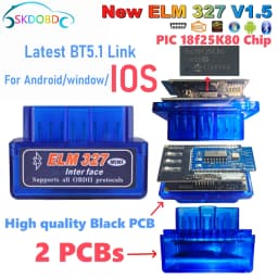 Latest Version Mini ELM327 V1.5 for IOS Android Bluetooth 5.1 Auto Scanner OBD2 Black 2PCB Car ELM 327 Tester Diagnostic Tool